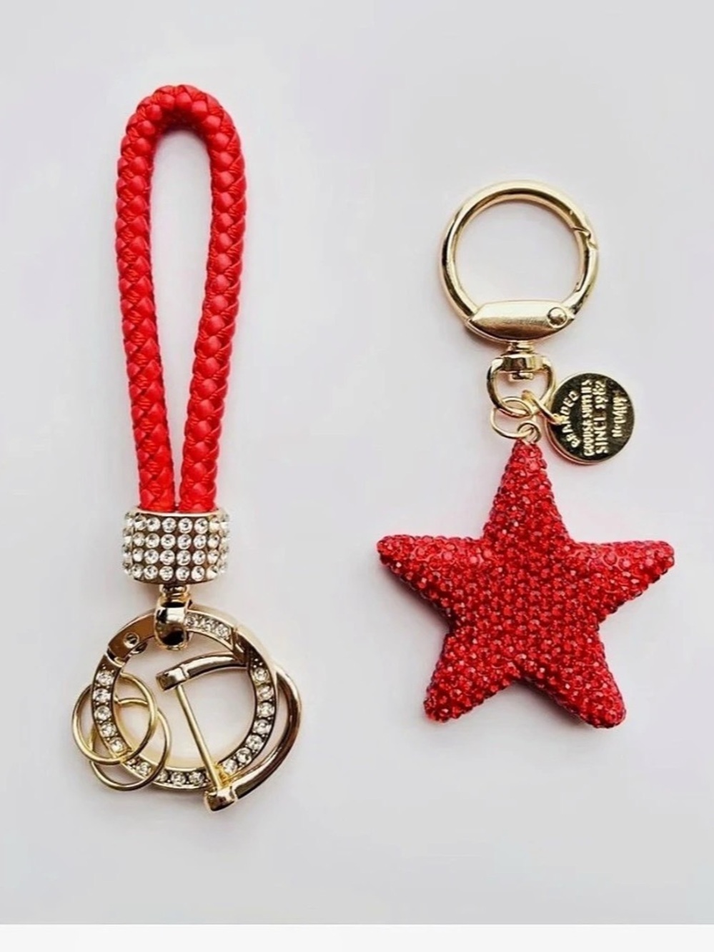 Crystal Key Chain with Star Keychain Pendant in Red & Gold